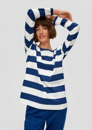 s.Oliver Langes Pyjama-Oberteil mit Streifen - tiefblau
