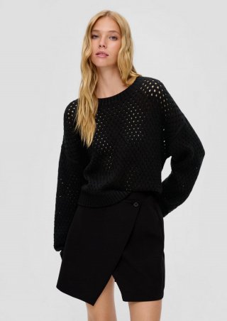 s.Oliver Strickpullover mit Lochmuster - schwarz