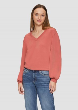 s.Oliver Scuba-Sweatshirt mit V-Ausschnitt - papaya