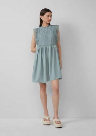 s.Oliver Kurzes Kleid mit Spitzenoberteil - salbeigrün