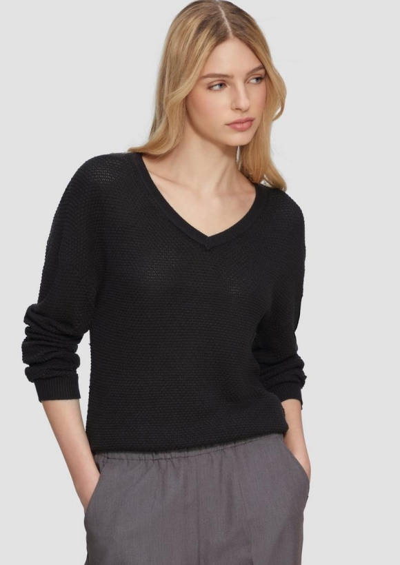 s.Oliver Pullover mit Strukturmuster und V-Ausschnitt - schwarz