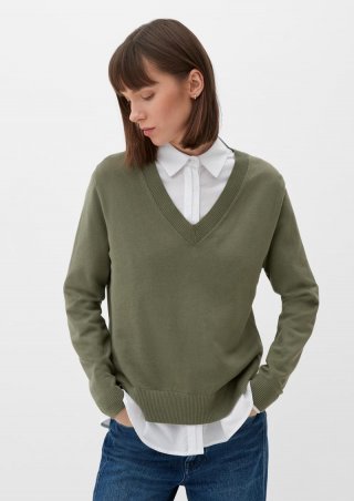 s.Oliver Feinstrickpullover aus Viskosemix - olivgrün