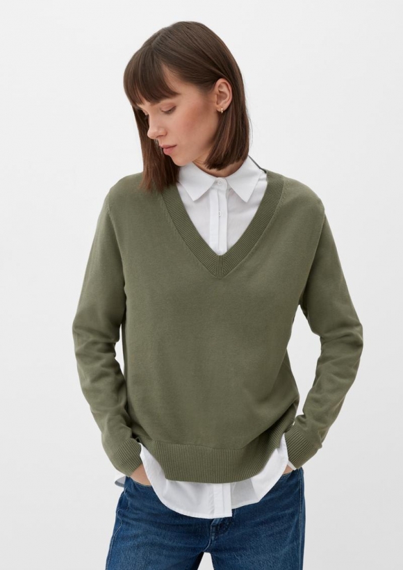 s.Oliver Feinstrickpullover aus Viskosemix - olivgrün