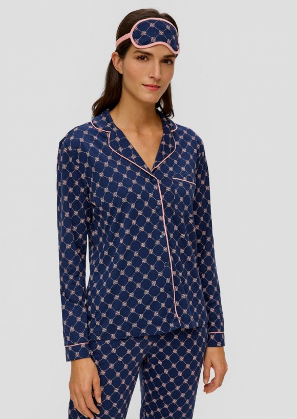 s.Oliver Langes Pyjama-Set mit Schlafmaske - tiefblau