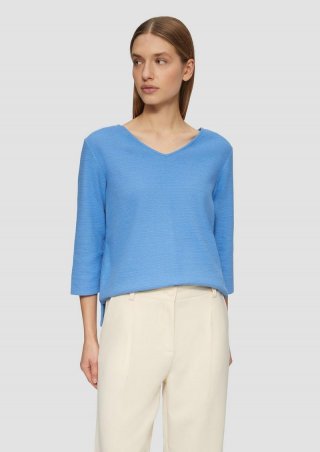 s.Oliver Strukturiertes Jersey-Sweatshirt mit V-Ausschnitt und 3/4-Ärmeln - royalblau