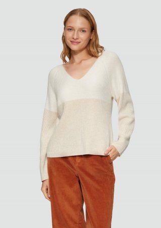 s.Oliver Relaxed Fit Strickpullover in Two-Tone-Optik - ecru