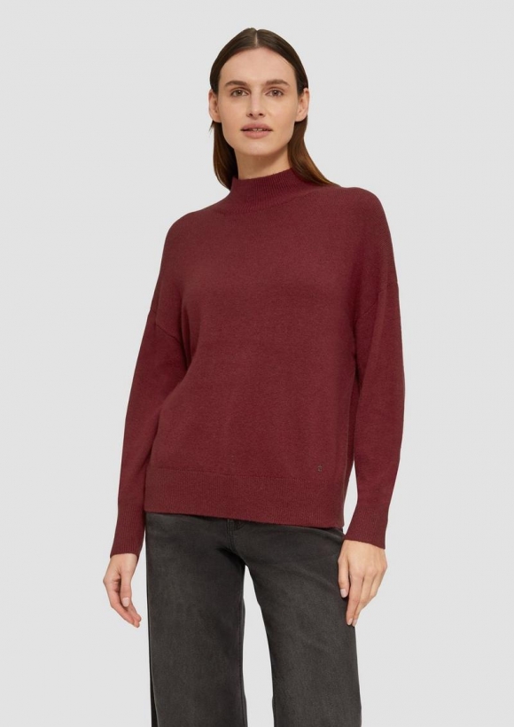 s.Oliver Strickpullover im Relaxed Fit mit Stehkragen - rubinrot
