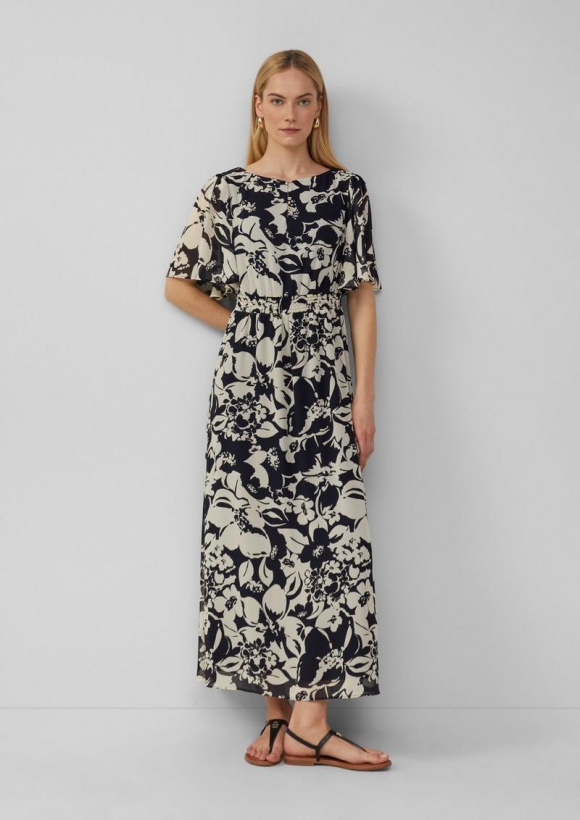 s.Oliver Maxikleid aus Chiffon mit Print - navy