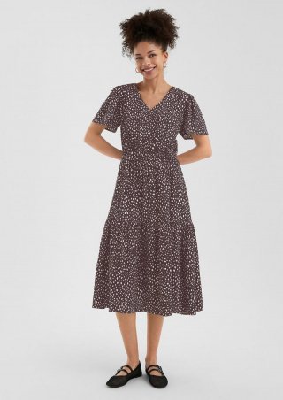 s.Oliver Viskosekleid mit All-over-Print - aubergine
