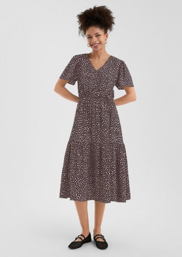 s.Oliver Viskosekleid mit All-over-Print - aubergine