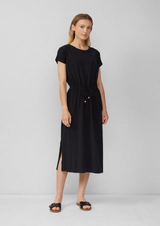 s.Oliver Midikleid aus Baumwollstretch mit Taillenzug - schwarz