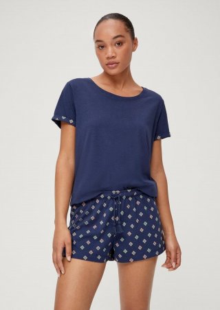 s.Oliver Pyjama-Short mit Allover-Print - tiefblau
