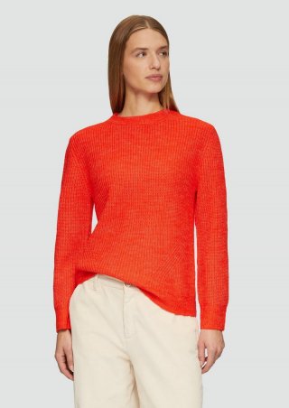 s.Oliver Strickpullover mit Rippdetail und Crew Neck - orange