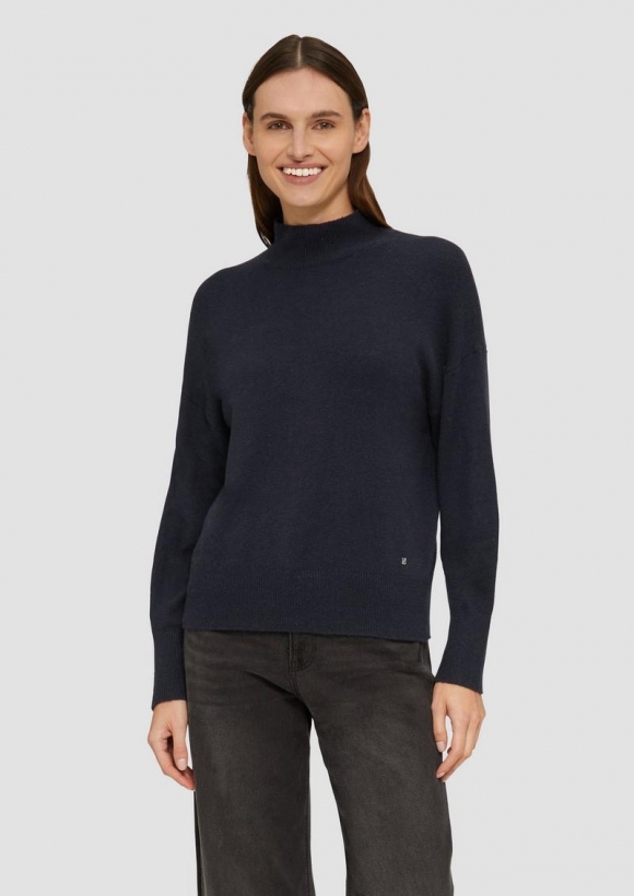 s.Oliver Strickpullover im Relaxed Fit mit Stehkragen - navy