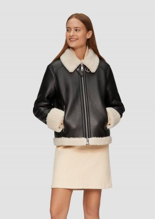 s.Oliver Jacke aus Lederimitat mit Teddyplüsch - schwarz