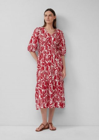 s.Oliver Midikleid aus Baumwolle mit Binde-Details - mohnrot