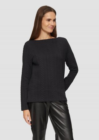 s.Oliver Strukturiertes Jacquard-Sweatshirt mit U-Boot-Ausschnitt - schwarz