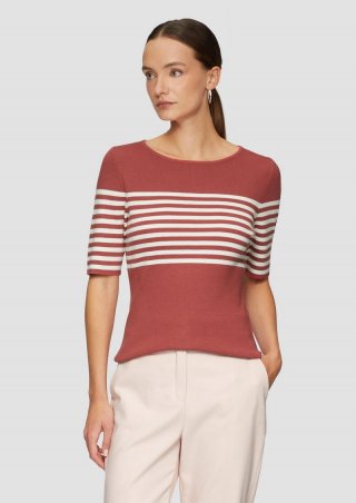 s.Oliver Gestreifter Slim-Fit-Pullover mit kurzen Ärmeln - pink