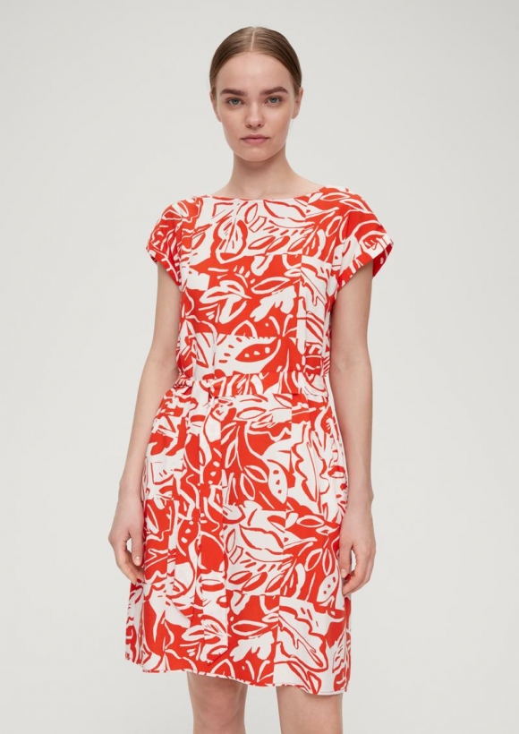 s.Oliver Kleid mit Bindeband aus Viskose - hellorange