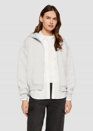 s.Oliver Kapuzen-Sweatshirt mit Schmucksteinen - grau meliert