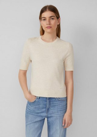 s.Oliver Kurzärmeliger Strickpullover mit Rippbündchen - beige