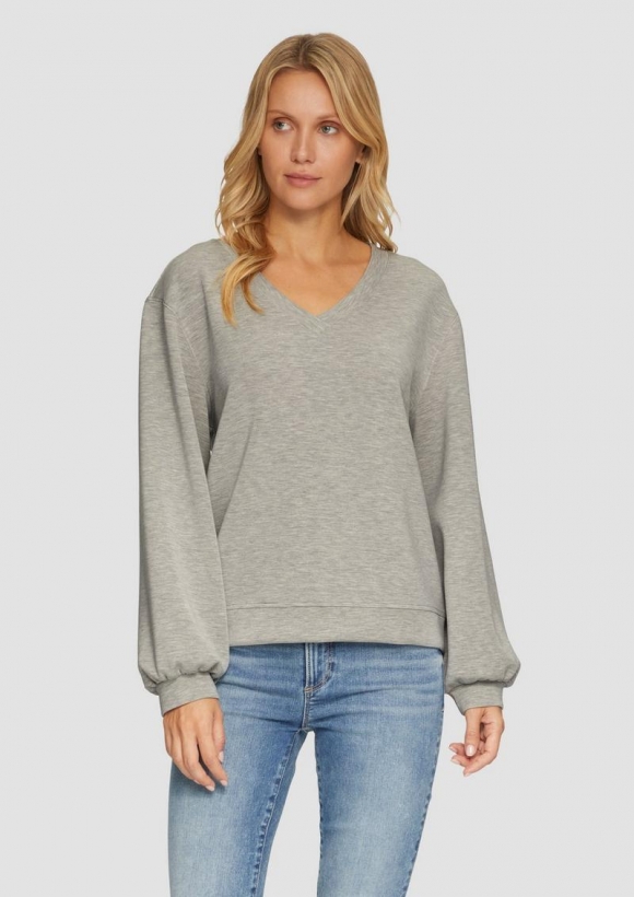 s.Oliver Scuba-Sweatshirt mit V-Ausschnitt - grau meliert