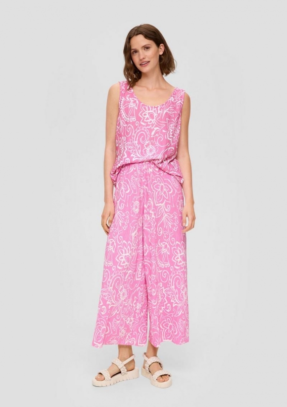 s.Oliver Plissierte Wide-Leg-Hose mit Elastikbund - rosa