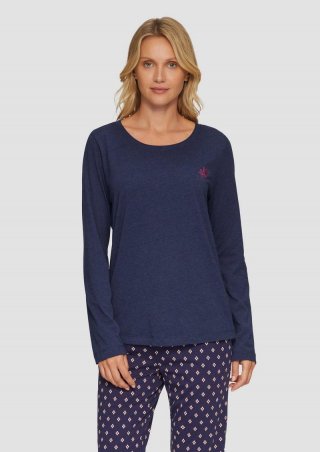 s.Oliver Meliertes Pyjamashirt mit Blumenstickerei - navy