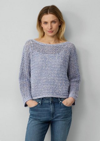 s.Oliver Verkürzter Ajour-Strickpullover in Oversize mit Fledermausärmeln - blau