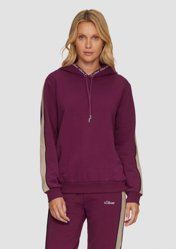 s.Oliver Sweatjacke mit Seitenstreifen und Kapuze - bordeaux