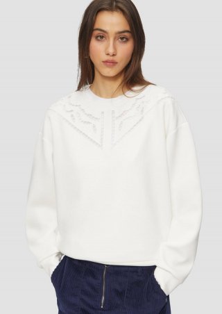 s.Oliver feminines Sweatshirt mit Lochstickerei am Ausschnitt - creme