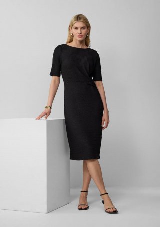 s.Oliver Strukturiertes Slim-Fit-Kleid mit Knotendetail - schwarz