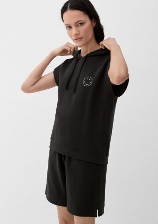 s.Oliver Kurzarm-Sweatshirt mit Smiley®-Print - schwarz