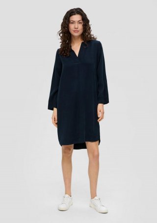 s.Oliver Kurzes Lyocellkleid mit V-Ausschnitt - navy