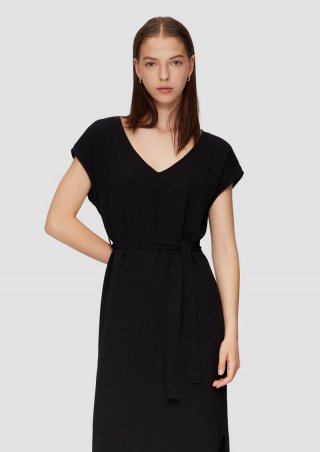 s.Oliver Midikleid mit V-Ausschnitt im Relaxed Fit - schwarz