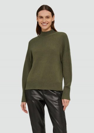 s.Oliver Strickpullover im Relaxed Fit mit Stehkragen - olivgrün
