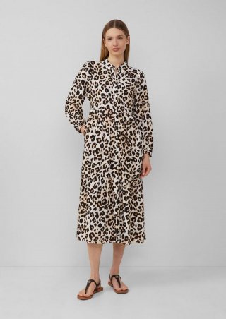 s.Oliver Viskose-Kleid in Midi-Länge mit Leo-Muster - ecru