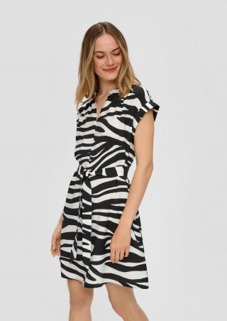 s.Oliver Kleid mit V-Ausschnitt und überschnittenen Schultern - schwarz