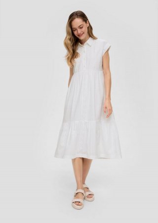 s.Oliver Baumwollkleid mit All-over-Stickerei im Relaxed Fit - weiß
