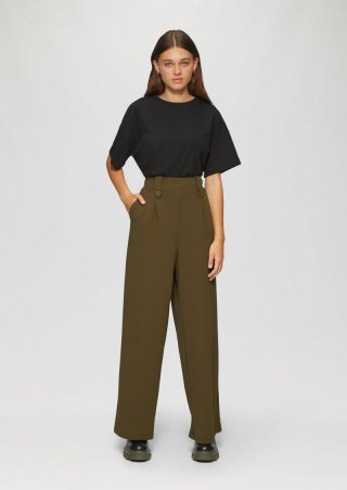 s.Oliver Crêpe-Hose im Relaxed Fit mit Wide Leg - olivgrün