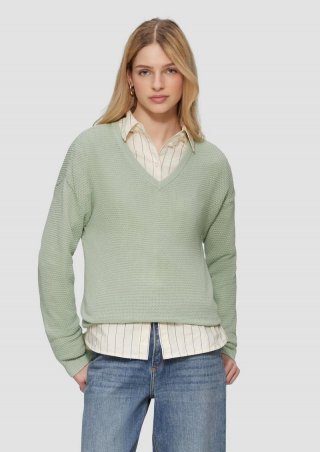 s.Oliver Pullover mit Strukturmuster und V-Ausschnitt - hellgrün