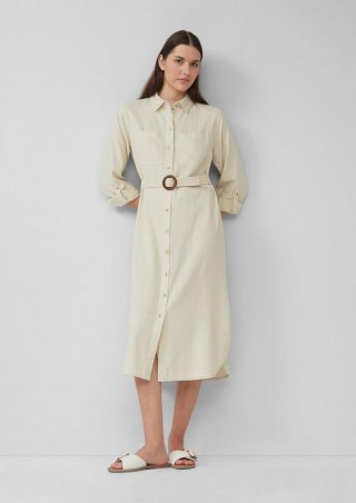 s.Oliver Hemdblusenkleid im Relaxed Fit mit geflochtenem Gürtel - natur