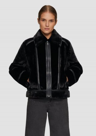 s.Oliver Jacke aus Web-Pelz im Biker-Stil - schwarz