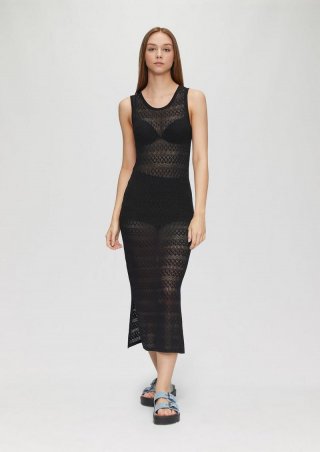 s.Oliver Transparentes Feinstrick-Kleid mit Ajourmuster - schwarz