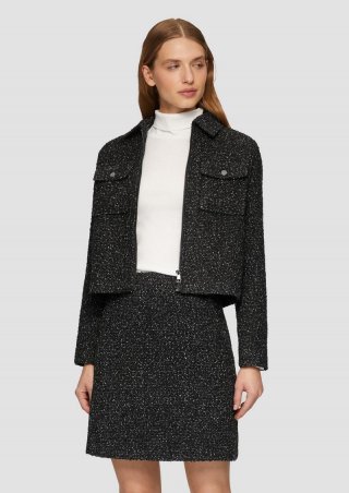 s.Oliver Kurze Boucléjacke mit aufgesetzten Taschen - schwarz