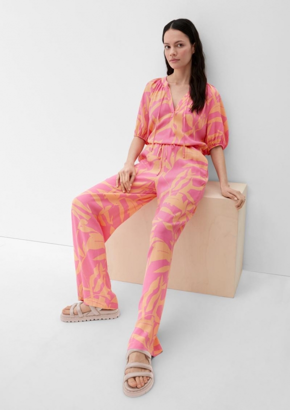 s.Oliver Loose: Hose mit Crêpe-Struktur - pink