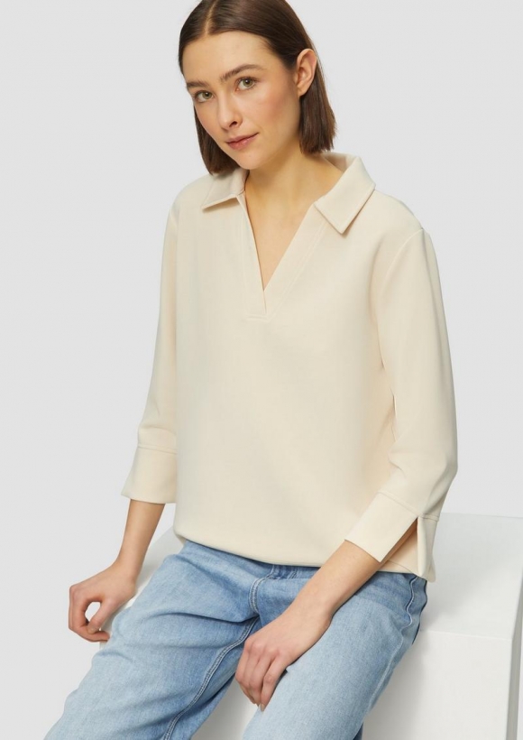 s.Oliver Sweatshirt aus Scuba mit Polokragen - beige