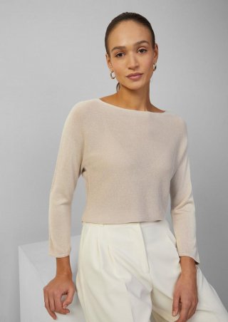s.Oliver Feinstrickpullover mit Glitzergarn und Fledermausärmeln - beige