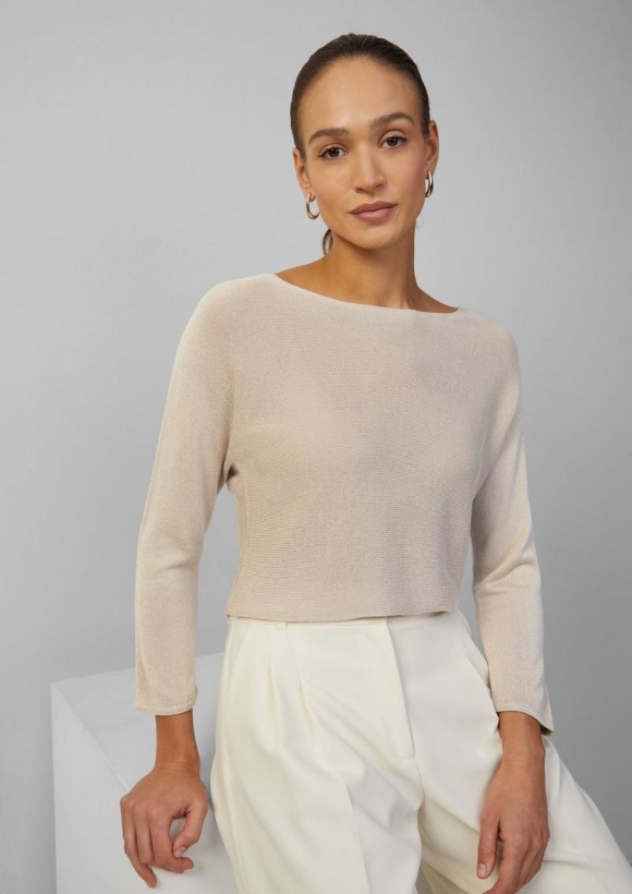 s.Oliver Feinstrickpullover mit Glitzergarn und Fledermausärmeln - beige