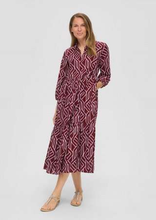 s.Oliver Baumwollkleid mit grafischem Print und Volants - rubinrot